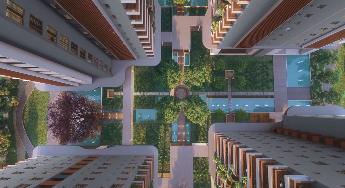 Central courtyard between towers at Vrindavan Greenlife